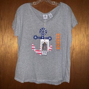 Women’s M CARIBBEAN JOE Heather Grey  American Anchor Graphic Tee Shirt NWT